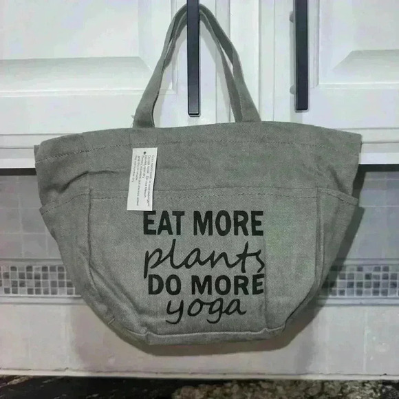 Unbranded Handbags - “Eat More Plants Do More Yoga” Small Tote Bag / Green & Black